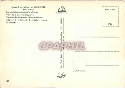 Lamartine in Savoia — Ricordo dei soggiorni del poeta — Ed. TELE S.A. Chambery — Verso
