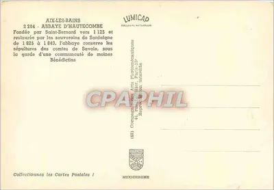 Abbaye d'Hautecombe — Aix-les-Bains — éditeur LUMICAP — Verso