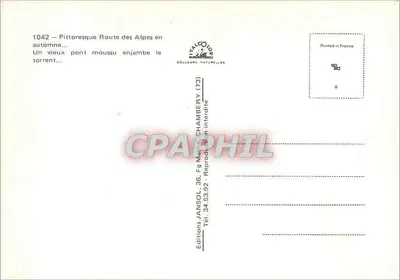 Ponte su torrente — Strada delle Alpi in autunno — Edizioni Jansol, Chambery (73) — Verso