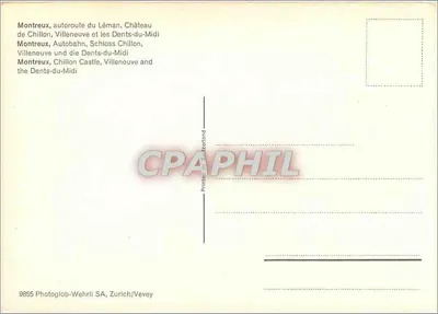 Montreux, autostrada Léman, Zamek Chillon i Dents-du-Midi — Photoglob-Wehrli SA, Zurich/Vevey — Rewers