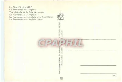 Nizza — La Promenade des Anglais, algemeen uitzicht, Baai van de Engelsen, Mont Boron, nacht — Ed. MAR — Achterkant