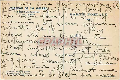 Zamek Galère — Théoule-Supérieur blisko Cannes — wydawca E. Imbert & Cie, Grasse — Rewers