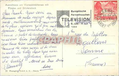 Axenstrasse nad jeziorem Vierwaldstättersee z Füldelen i Bristenstock — Photoglob Wehrli A.G. - Zurych — Rewers