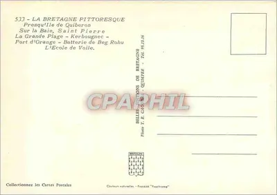 Piekna Bretania — Presqu'île de Quiberon — La Grande Plage, Saint-Pierre, Port d'Orange, Batterie de Beg Rohu, L'École de Voile — Wydawnictwo Y. R. Cao, Quimper — Rewers