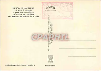 O Manoir de Goulphar — Vista aérea, sala de jantar, pequeno porto — Iris — Verso