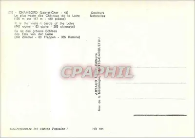 Chambord (Loir-et-Cher) — o maior dos castelos da Loire — editor ARTAUD, n° 250 — Verso