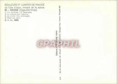 Grasse — Panoramablick, Gemüsemarkt, Blumenplatz — Éditions Jean-Jaurès, Nr. 4885 — Rückseite