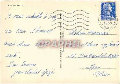 Parijs — antieke ansichtkaart met plattegrond en monumenten — Éditions Fluctuat Nec Meruit — Achterkant