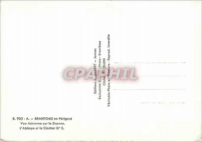 Brantôme en Périgord — Vue aérienne sur la Dronne — L'Abbaye et le Clocher XIe S. — Rewers