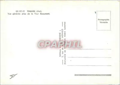Vista general de Toulón — toma de la Torre Beaumont — Ediciones CIGGONE - MONNACO — Reverso
