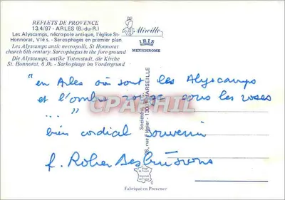 Les Alyscamps, necrópole antiga em Arles — Igreja de São Honório em segundo plano — editor IRIS — Verso