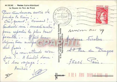 Square du Parc de Procé — Nantes (Loire-Atlantique) — Éditions La Cigogne — Rückseite
