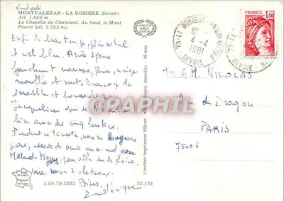 Montvalezan - La Rosière (Savoia) — Capilla del Chatelard — Impresor Mâcon — Reverso