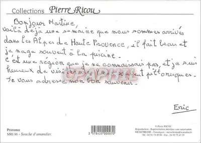 Árbol de almendro — Provenza — Colecciones Pierre Ricou, n° MRI 86 — Reverso