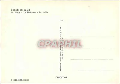 Billem (P.-de-D.) — Placówka — Fontanna — Hala — Wydawca Combier — Rewers