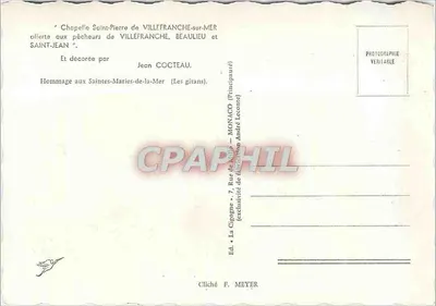 Cappella di San Pietro a Villefranche-sur-Mer — decorata da Jean Cocteau — editore André Leconte — Verso
