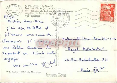 Morze lodowe (wys. 1913 m.) — Aiguille du Tacul i lodowiec Géant — Wydawnictwo Adrienne, Hôtel du Montenvers — Rewers