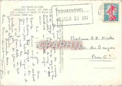 As Três Vales — Courchevel — Partida do Teleférico do Sinal do Ariondaz — Edições Fotográficas ANSOL (Savoie) — Verso