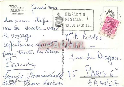 Amalfi — widok Strady costiere — wydawca Brunner & C° n°31 — Rewers