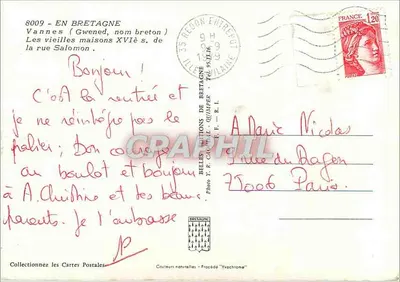 Vannes — rue Salomon — Belles Editions de Bretagne — Rückseite