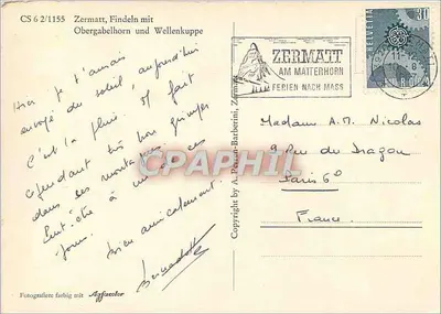 Zermatt, Findeln z Obergabelhorn i Wellenkuppe — Zermatt Am Matterhorn Ferien nach Mass, n° CS 6 2/1155 — Rewers