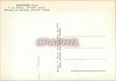 Carrouges (Orne) — Castelo, edifícios sudoeste (séculos XIV-XVII) — Edições R. Gallais — Verso