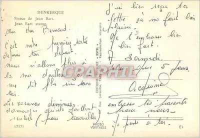 Estátua de Jean Bart — Dunkerque — Editor Estel, n°17171 — Verso