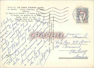 Les Sables d'Olonne — vista panorâmica e cenas de praia, porto e cassino — Éditions La Cigogne — Verso
