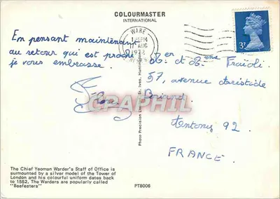 Kapitan Yeoman Warder, Wieża Londynu — wydanie Colourmaster International, seria PT8006 — Rewers