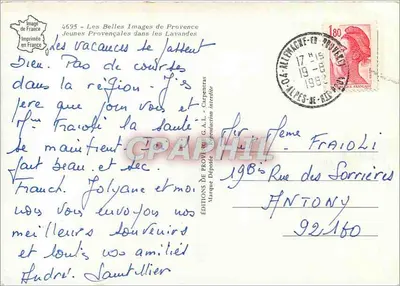 Las Jóvenes Provenzales entre las Lavandas — Ediciones de Provenza G.A.L. — n° 4695 — Reverso