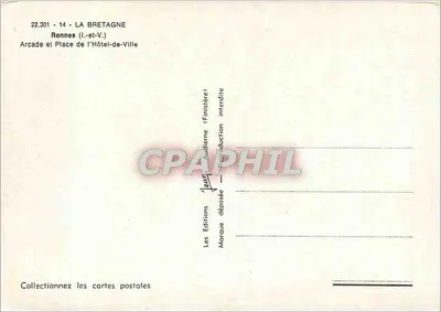 Rennes (Ille-et-Vil) — Arcada e Praça do Palácio de Vila — Edições Jean Audierne — Verso