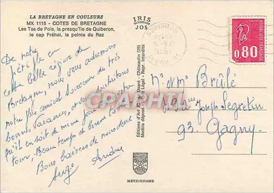Costas da Bretanha — Editora: Editions d'Art Jos. - Departamento do Morbihan, n° MX 1115 — Verso