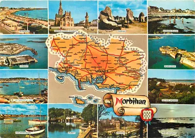 Morbihan — Carta postal turística com mapa detalhado — Éditions Pierre Artand & Cie
