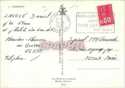 Morbihan — Carta postal turística com mapa detalhado — Éditions Pierre Artand & Cie — Verso