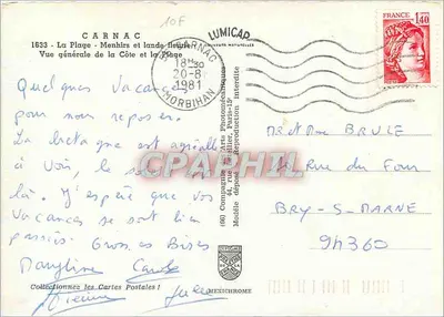 Carnac — Menhirs e campina florida — Lumicap — Verso