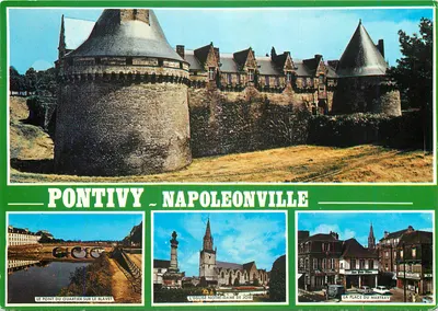 Pontivy - Napoleonville — vista do ponte do Quartier sobre o Blavet, da igreja Notre-Dame de Joie e da praça do Martray