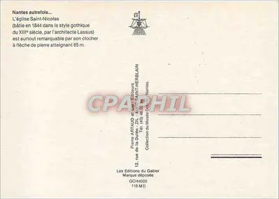 Nantes antaño — La iglesia de San Nicolás — Ediciones Pierre Artaud et Cie — Reverso