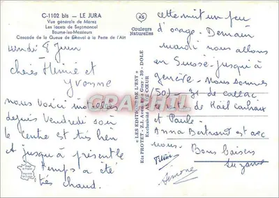 Jura — Ogólny widok Morez, zakręty Septmoncel, wodospad Perte de l'Ain — Wydawnictwo Z.I. Avant les Grays — Rewers