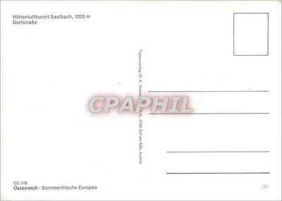 Vista de Saalbach — Hohenluftkurort — editor W. K. Huhne, n° OC 748 — Verso