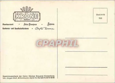 Hotel Restaurant Krone — Dortmund — wydawca Dod, n° 01173 — Rewers