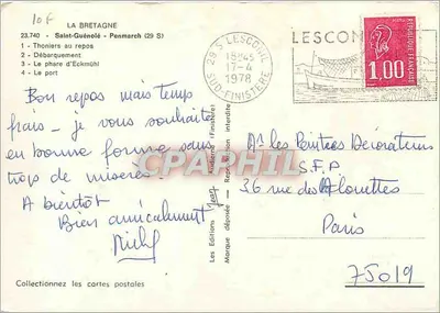 Saint-Guénolé-Penmarc'h — porto, barcos de atum, farol — Les Éditions Moderne — Verso