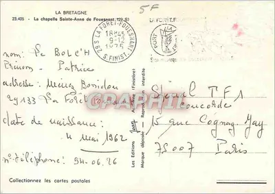 A capela de Santa Ana de Fouesnant — Finistère — edição Jean — Verso