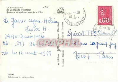 Quimperlé — Vista da cidade e traje local — Éditions Audierne — Verso