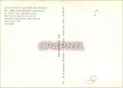 Belle-Île-en-Mer — A Ponta dos Poulains e o Forte Sarah-Bernhardt — ed. Draeger, Paris, n° 10-11234 — Verso