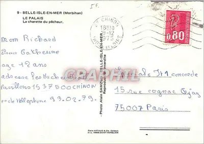 Belle-Île-en-Mer — O Palácio, o porto e a charrete do pescador — Pierre Artaud & Cie, Saint-Herblain — Verso