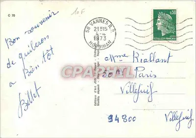 Porto Haliguen — Vaga — Gruta — Arco de Port-Blanc — Vista geral — O Águia — Tempestade — O castelo — Sardiniers em Port-Maria — A grande praia — Portivy — São Pedro — Imagens de Quiberon — Edições de Arte JOS. Dép. Morbihan — Verso