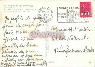 Chartres — Główne wejście katedry z XII wieku, widziane z ogródka biskupiego — Wydawnictwo Valoire, BL. 5.951 — Rewers