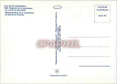 Valls d'Andorra — Majestat góry na przejściu Bouteille — Dystrybucje APA - Encamp — Rewers