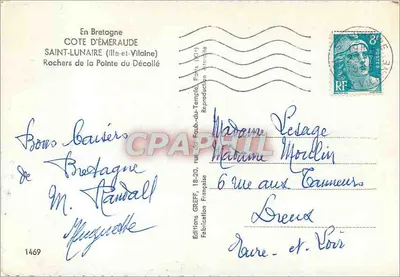 Skaliste wybrzeże Punktu Décollé — Saint-Lunaire (Ille-et-Vilaine) — Wydawnictwo Greff, nr 1469 — Rewers