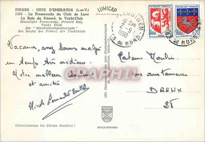 Dinard - Côte d'Émeraude — Promenada Clair de Lune, widok na zatokę i Klub Jachtowy — wydawca IRIS, seria 1353 — Rewers
